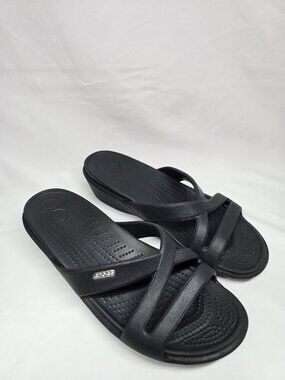 CROCS Patricia II Womens Size 8 Black Criss Cross Low Wedge Sandals
